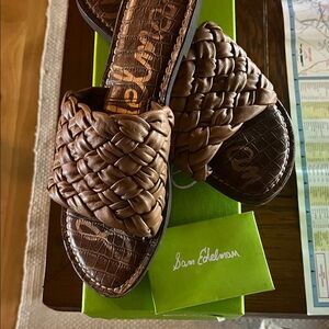 Sam Edelman Woven Leather Slide Sandals - Brown